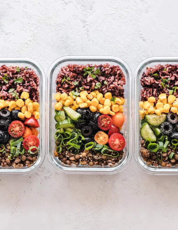 meal prep containers with food