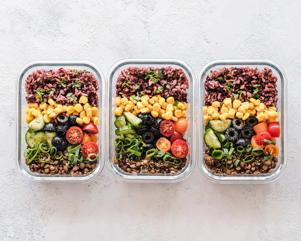 meal prep containers with food