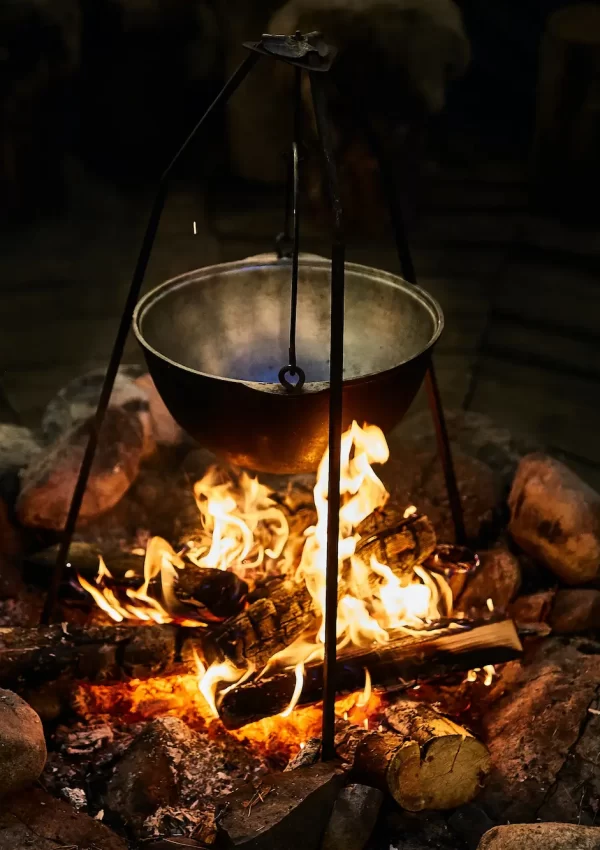 Campfire cooking outside