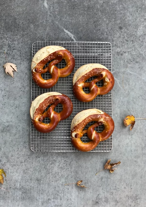 homemade pretzels on cooling rack
