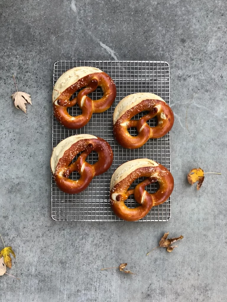 homemade pretzels on cooling rack