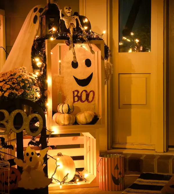 various halloween decorations inside house