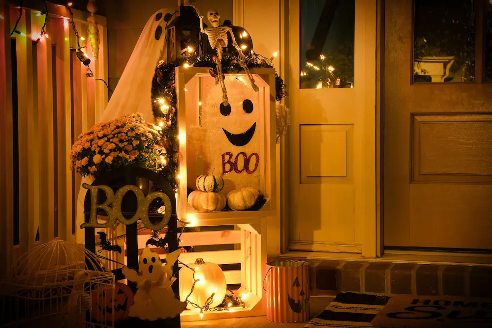 various halloween decorations inside house