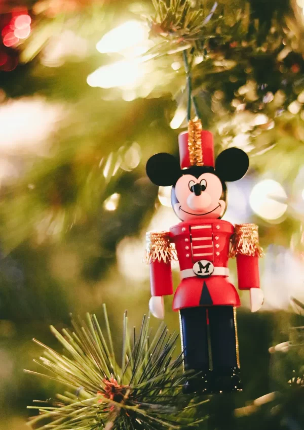 Mickey Mouse Christmas ornament hanging on Christmas tree