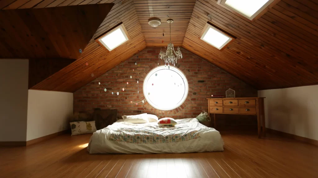 bedroom sitting on top of bare wooden flooring